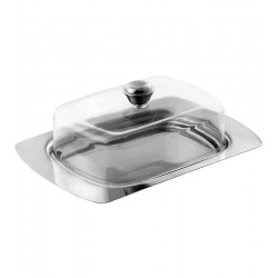 Manteigueira 19cm Por 12,7cm Em Aço Inox Com Tampa De Acrílico